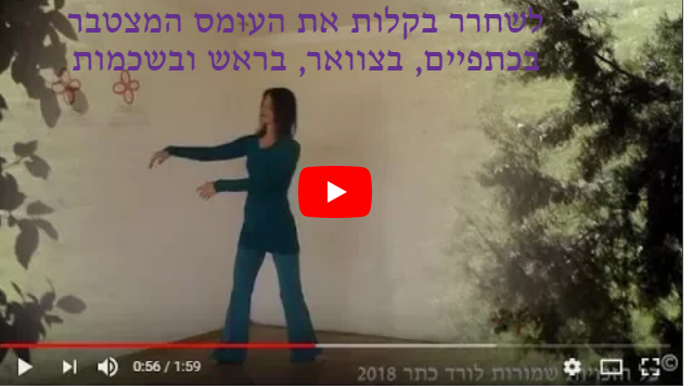 לשחרר בקלות את העומס המצטבר בכתפיים, בצוואר, בראש ובשכמות. ורד כתר מדגימה את התרגיל- עץ ברוח
